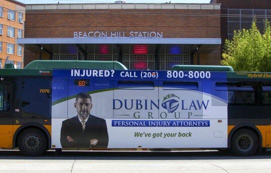 Dubin Law Group advertisement on a Bus