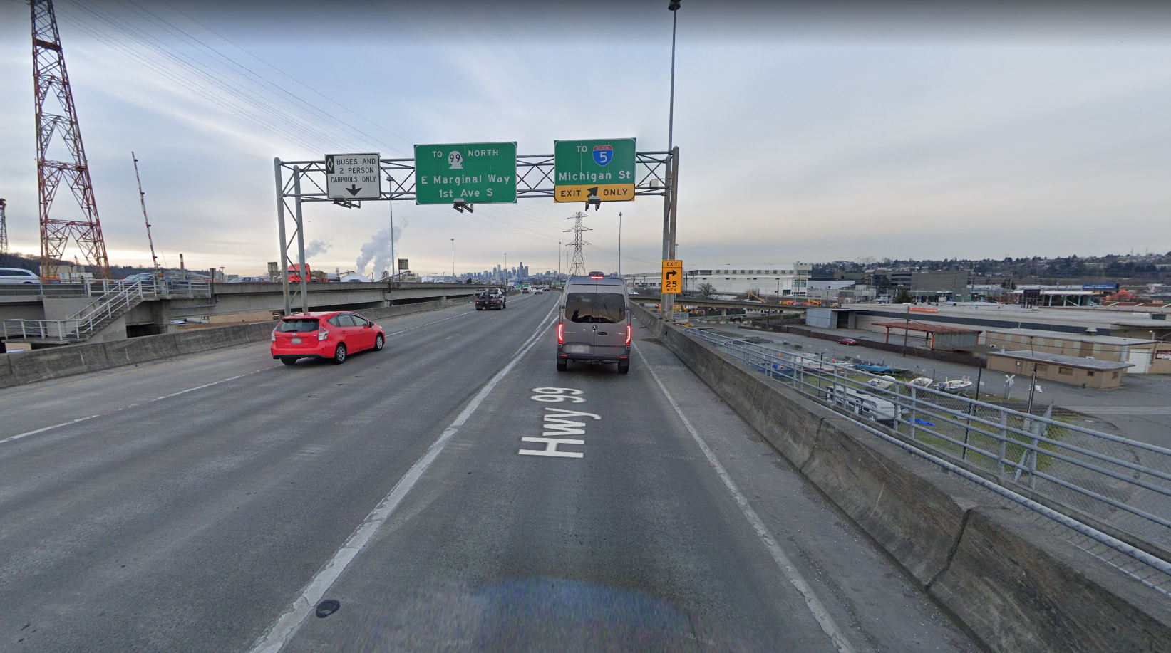 News: Two-car crash, fire reported on 1st Ave S Bridge near west Seattle